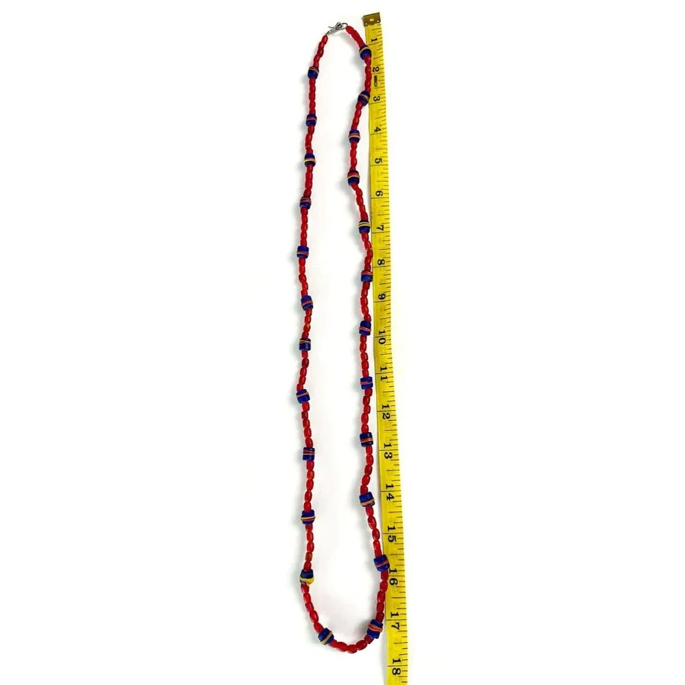 Vintage Jewelry Glass Beaded Long Necklace Handmade African Red Boho Y2K Artisan